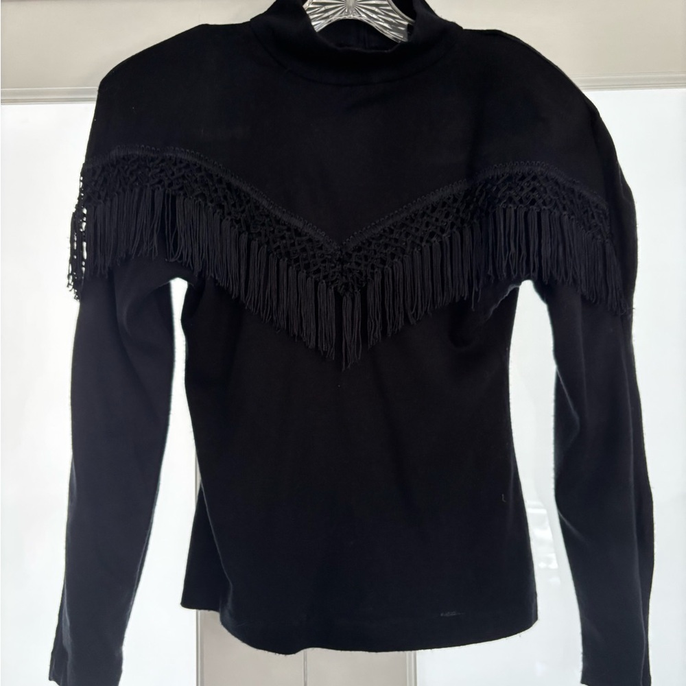 Confession Black Long Sleeve Fringe Top